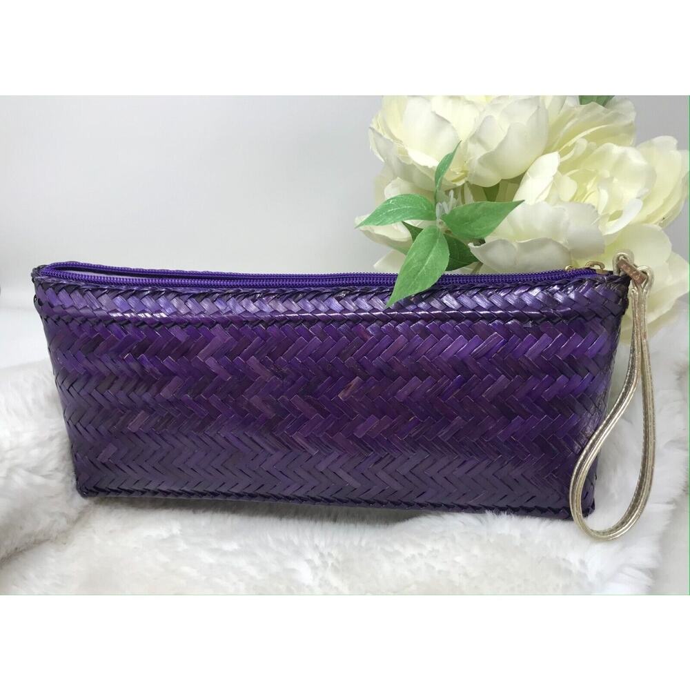 Rafe New York Rattan Clutch‎ Basket Wicker Handbag Boho Purple Natural Resort
